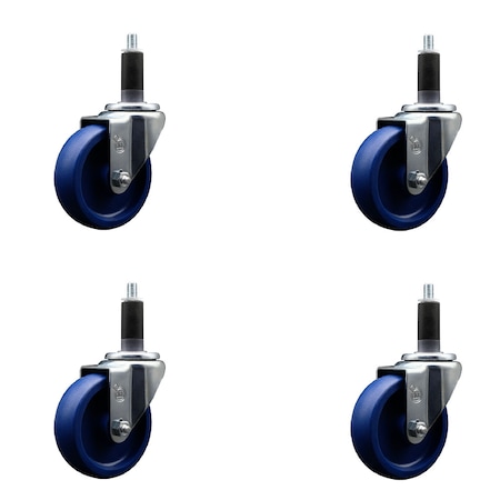 Service Caster 4'' SS Solid Poly Wheel Swivel 1-1/8'' Expanding Stem Caster Set, 4PK SCC-SSEX20S414-SPUS-118-4